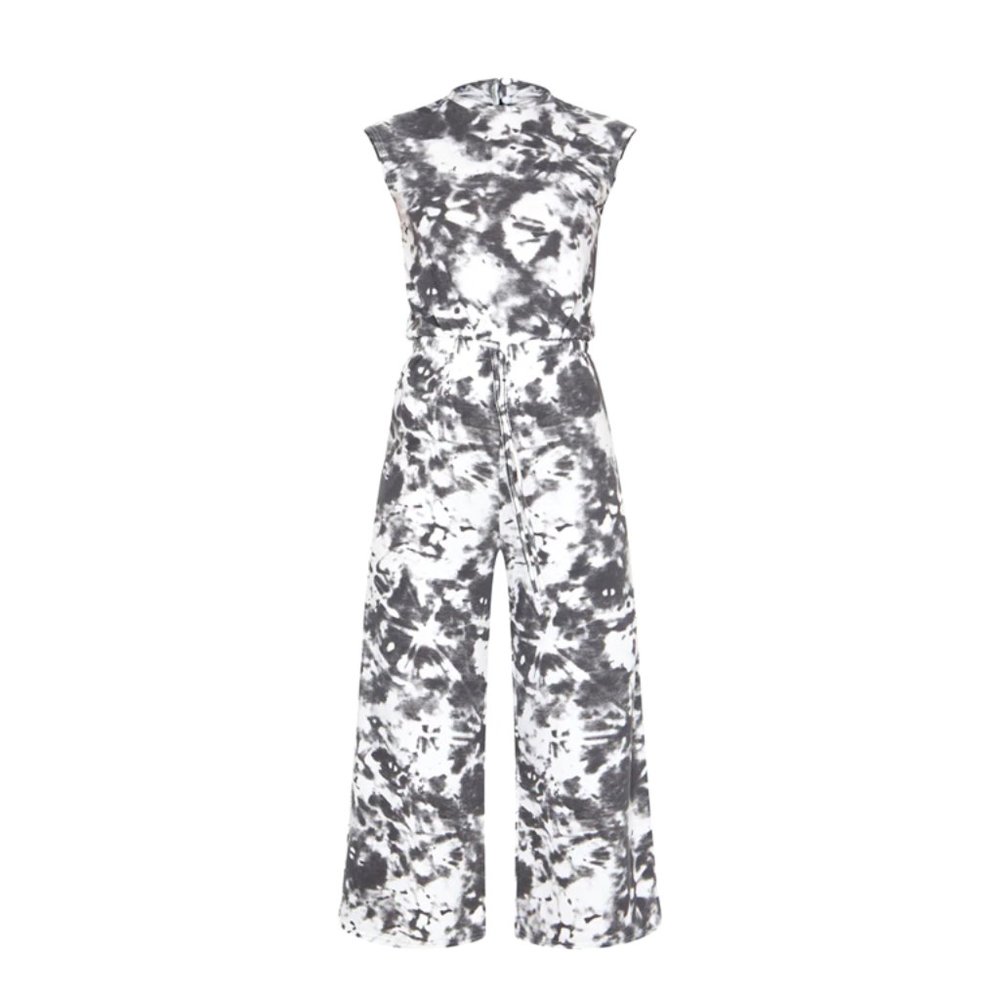 BLACK TIE DYE HIGH NECK SWEAT JUMPSUIT